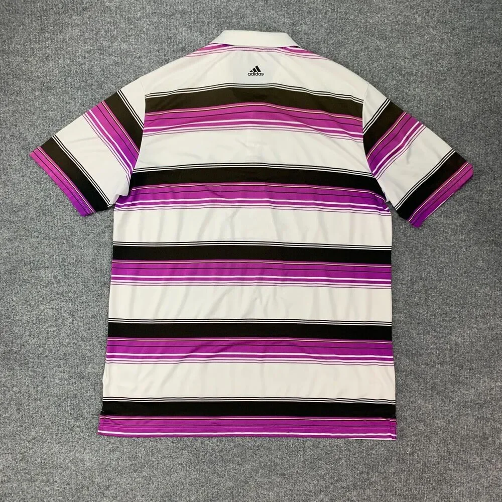 Adidas Golf Shirt Men XL White Purple Stripe Stretch Lightweight Puremotion Polo